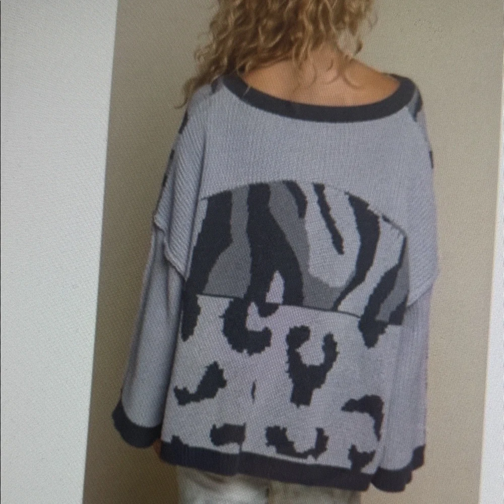 POL Charcoal & Light Gray Oversized Relaxed Boxy VNeck Sweater Medium - Picture 5 of 16